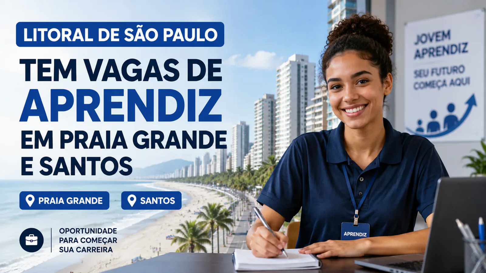 jovens aprendizes em loja de varejo no litoral de São Paulo