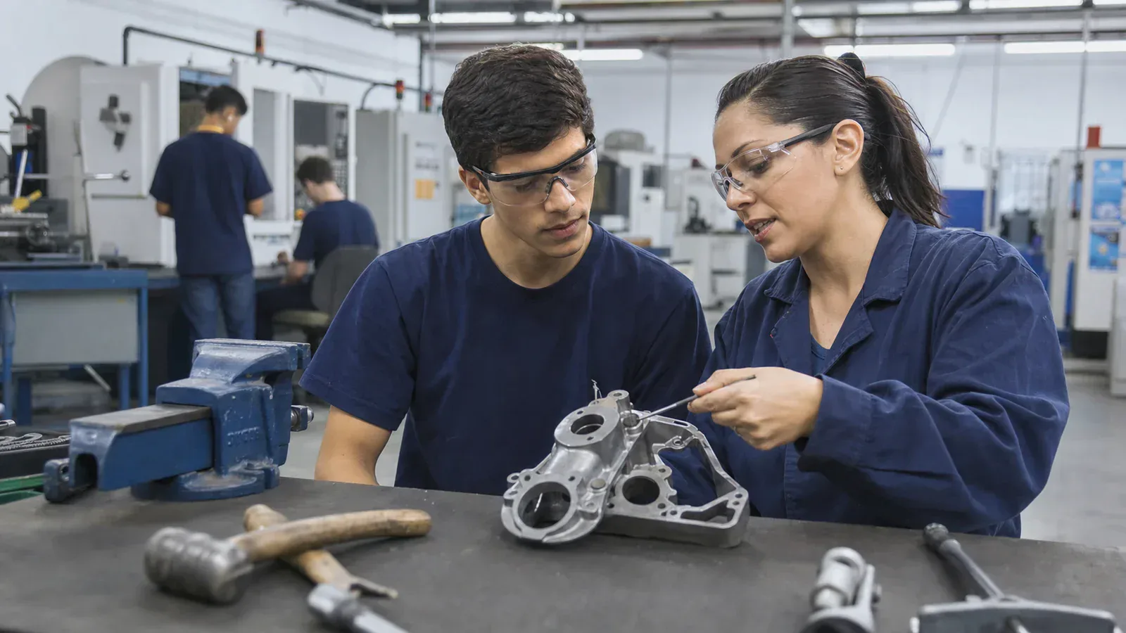 Jovem aprendiz participando de formação técnica em ambiente industrial